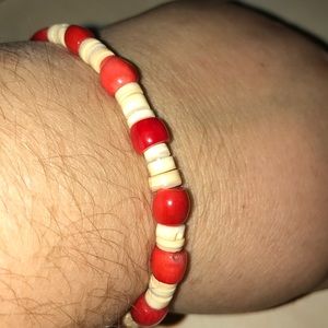 New coral and pooka shell bracelet handmade stretchy